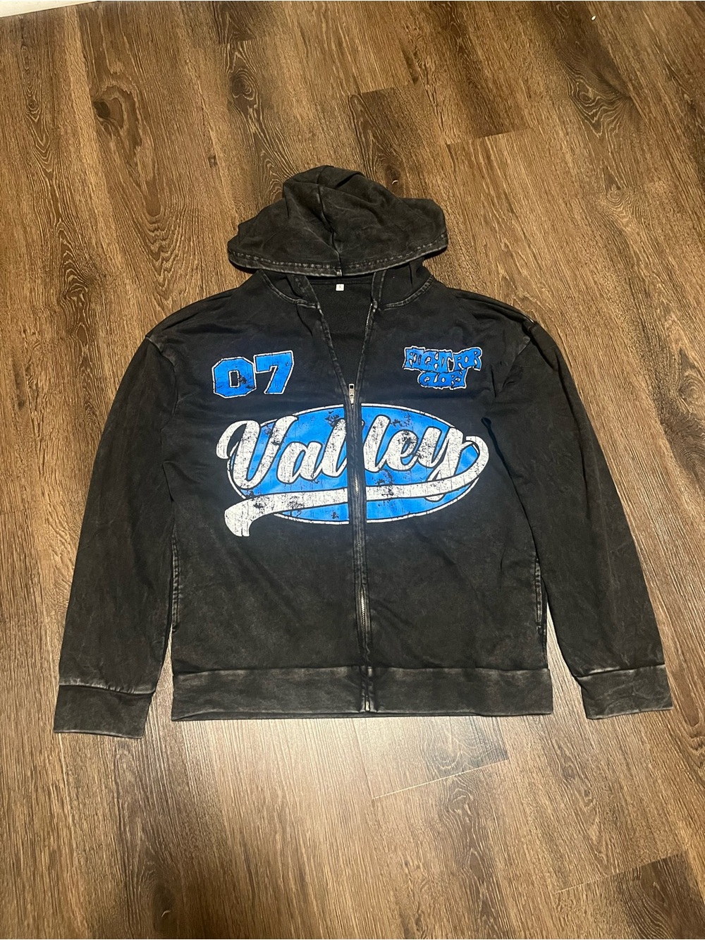 Valley Graphic Zip-Up Hoodie Jacket - Black with Blue Accent